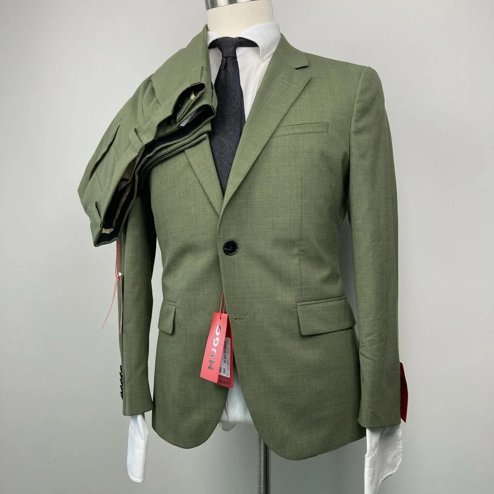HUGO by Hugo Boss Mens Modern fit 2-pc Suit Jacket 36S 32W 30L Olive Green